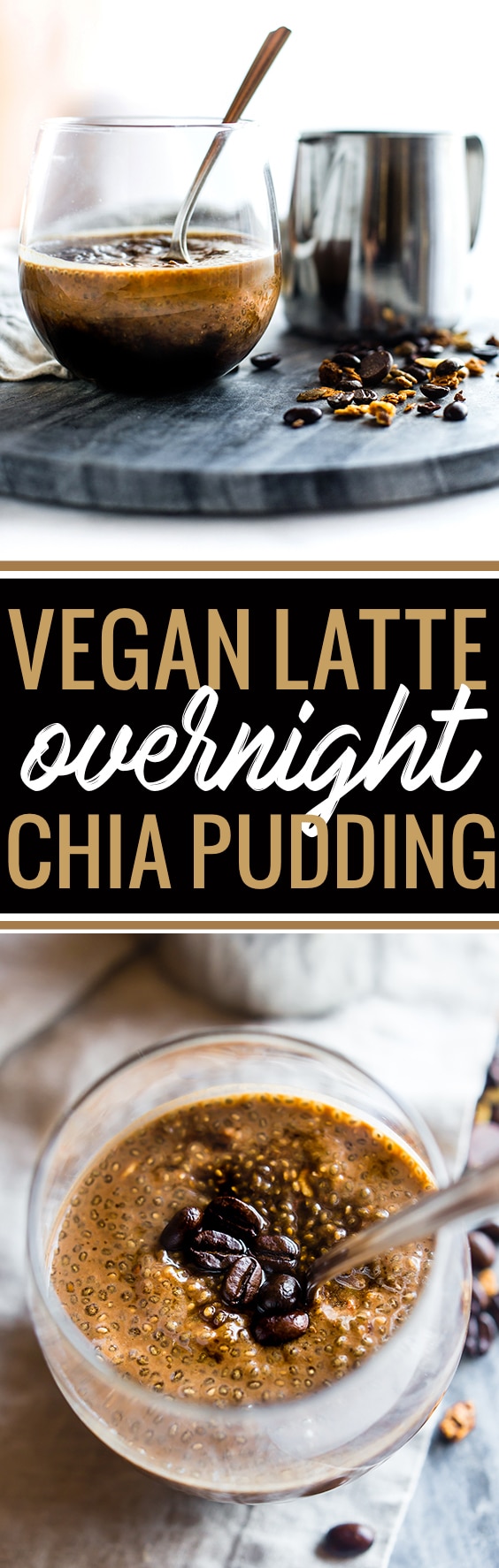 Vegan Latte Overnight Protein Chia Pudding! Delicious and healthy chia seed pudding packed with plant based protein and a kick of caffeine/coffee. This protein pudding makes for a nutrient dense breakfast that’s naturally gluten free and easy to make ahead! www.cottercrunch.com