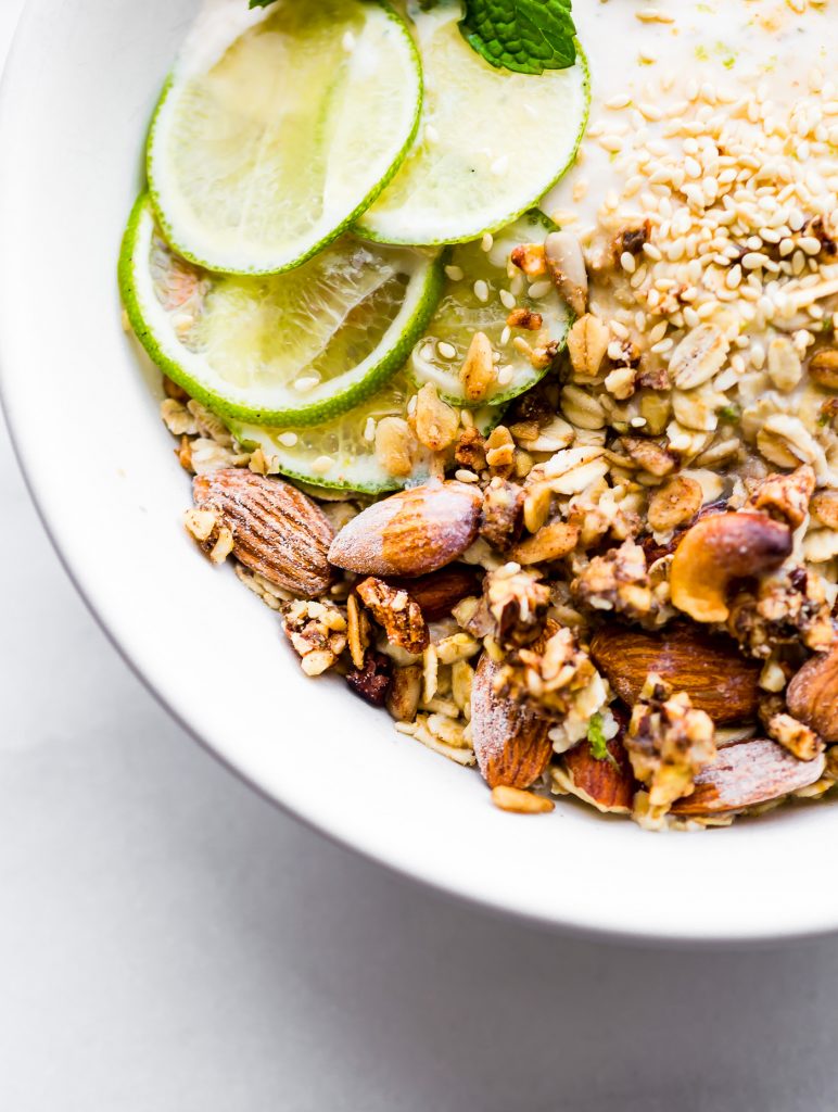 This Zesty Tropical Yogurt Overnight Muesli recipe is the perfect make ahead breakfast bowl! Gluten- free, nutrient rich, and made with Icelandic-style skyr coconut yogurt for a protein boost! www.cottercrunch.com