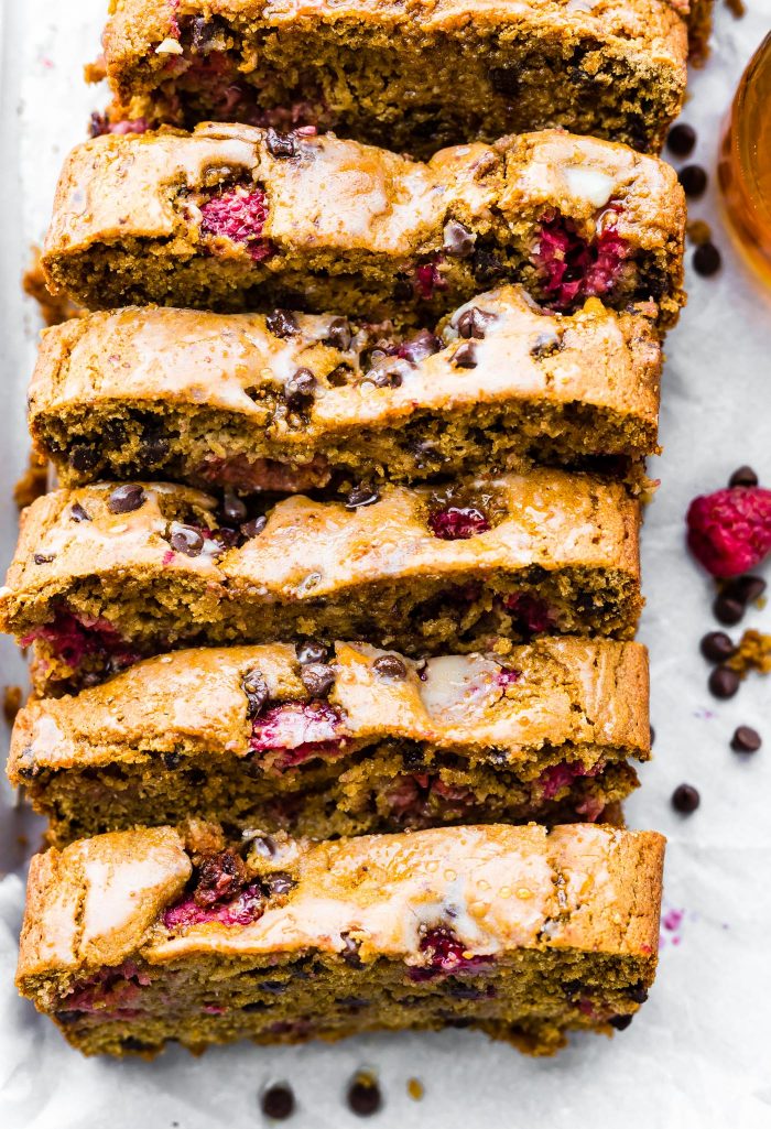 A Gluten Free Chocolate Raspberry Pancake Bread recipe that's great for brunch or breakfast. It's simple to make with wholesome ingredients. An allergy friendly and vegan friendly "quick" pancake bread recipe with the just the right fruit and chocolate combo. Freezer friendly too!