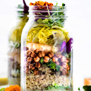 Picnic Ready Mason Jar Salad recipes with sesame yogurt Dressing. Nourishing real food