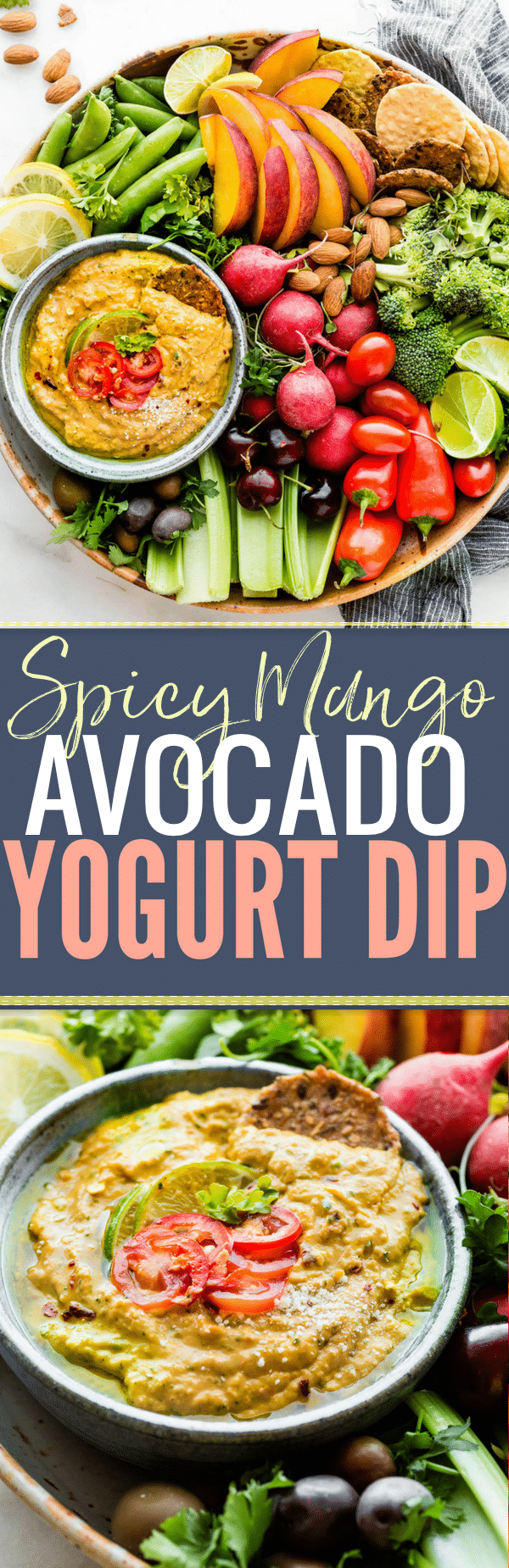 This Spicy mango avocado yogurt dip is NOT your average healthy appetizer! It’s A NEW TASTY way to eat veggies! Mango, yogurt, avocado, and a kick of spice from chilis makes this easy snack recipe a protein rich dip! www.cottercrunch.com