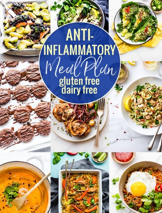 photo collage of dairy-free gluten-free anti-inflammatory meal plan recipes