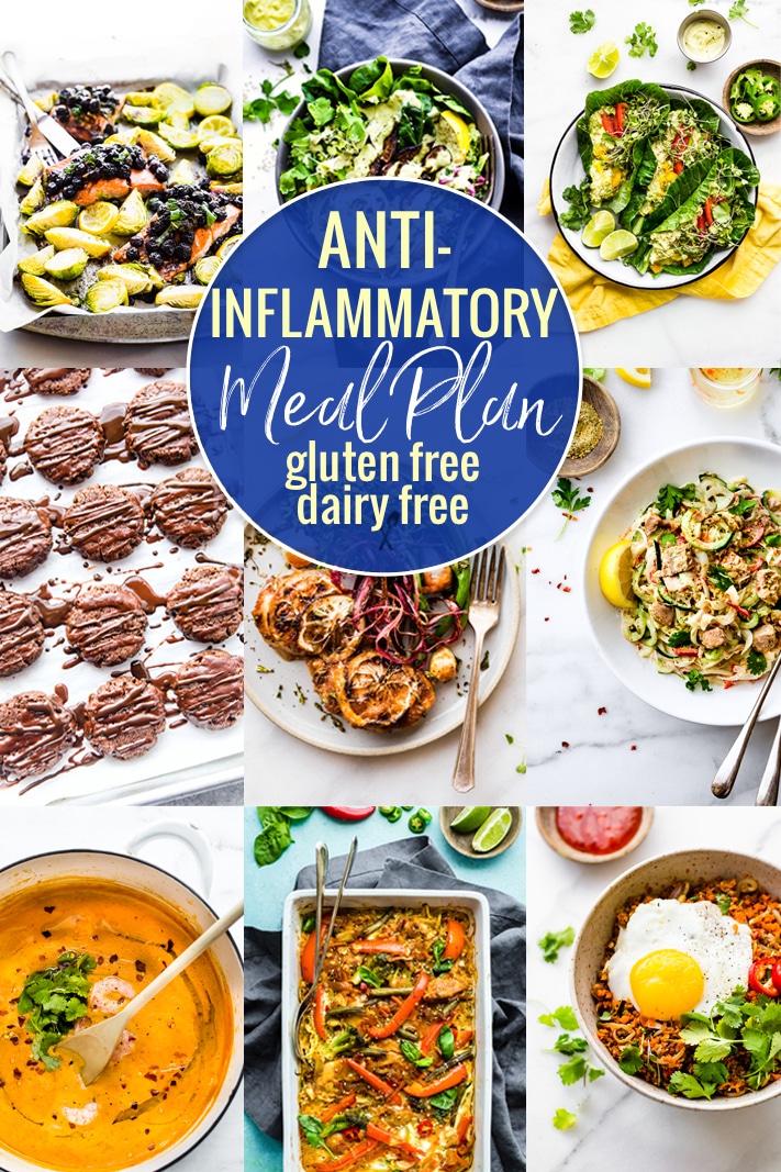 photo collage of anti-inflammatory meal plan recipes