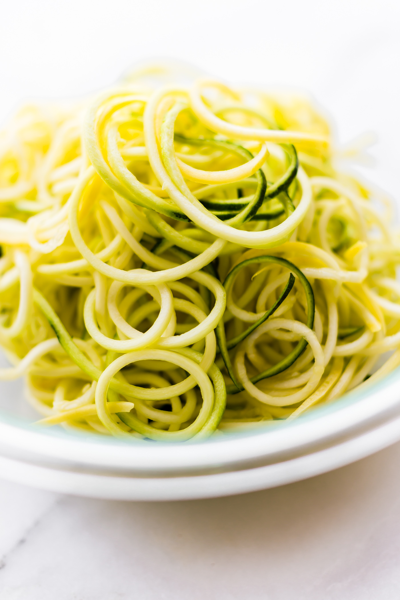 Close up view pile of zucchini noodles