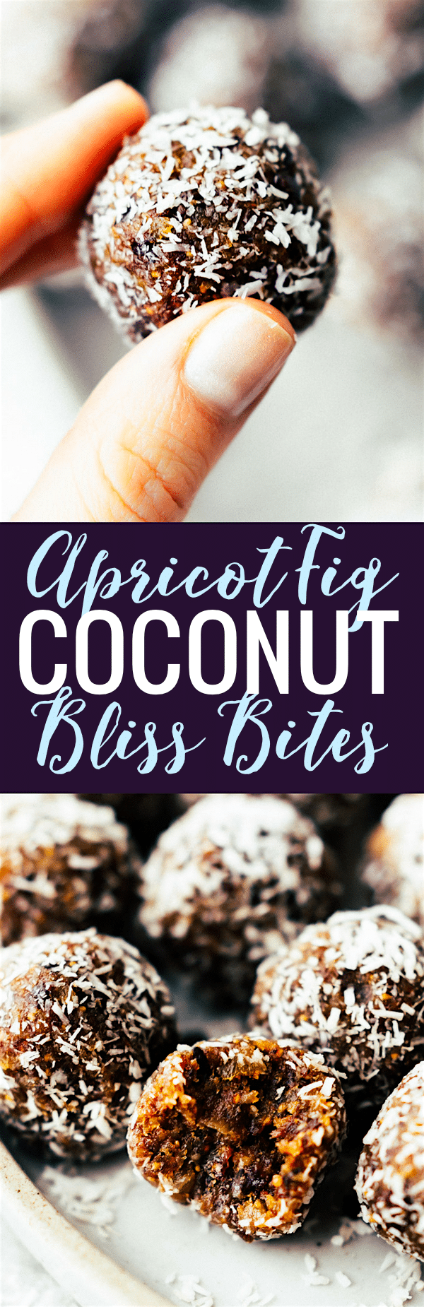 hese NO BAKE COCONUT APRICOT FIG BLISS BITES are the perfect superfood energy bites! No sugar added, just figs, coconut, apricots, nuts, pure dark chocolate, and a touch of sea salt. A quick wholesome snack to fuel your day!! Paleo, Vegan, and Whole 30 friendly. www.cottercrunch.com