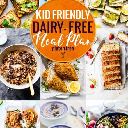 This kid friendly dairy-free meal plan is full of delicious back to school recipes that kids love! All of these kid friendly healthy recipes are gluten-free AND dairy-free, making life a little less stressful for parents of kids who have food allergies.