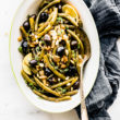 dish of balsamic braised green beans with olives