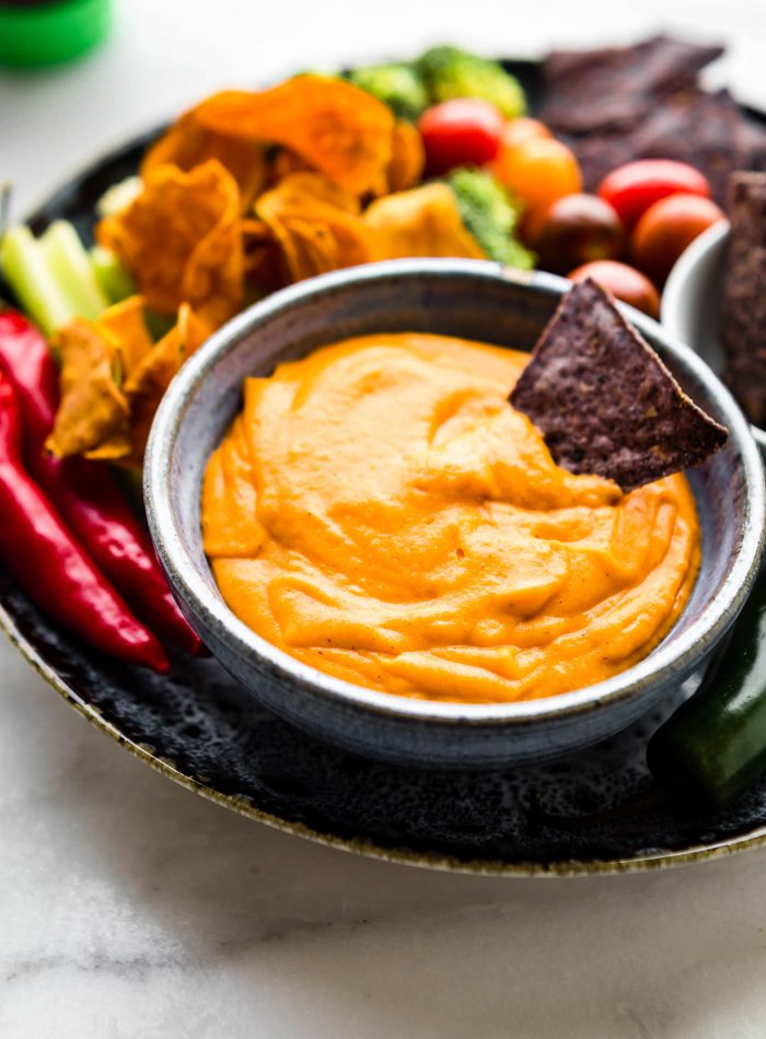 Vegan Salsa Con Queso for Leftover Turkey Nachos Salad with blue corn chips