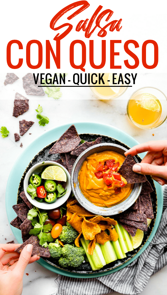 Life Changing QUICK VEGAN SALSA CON QUESO with Red Gold Tomatoes! This EASY cheesy dip recipe will disappear as quickly as you make it! Plant-based with a hint of Tex-Mex spices! #vegan #paleo #appetizer #healthy A family friendly dip that everyone will love. P.S It's Paleo friendly too!