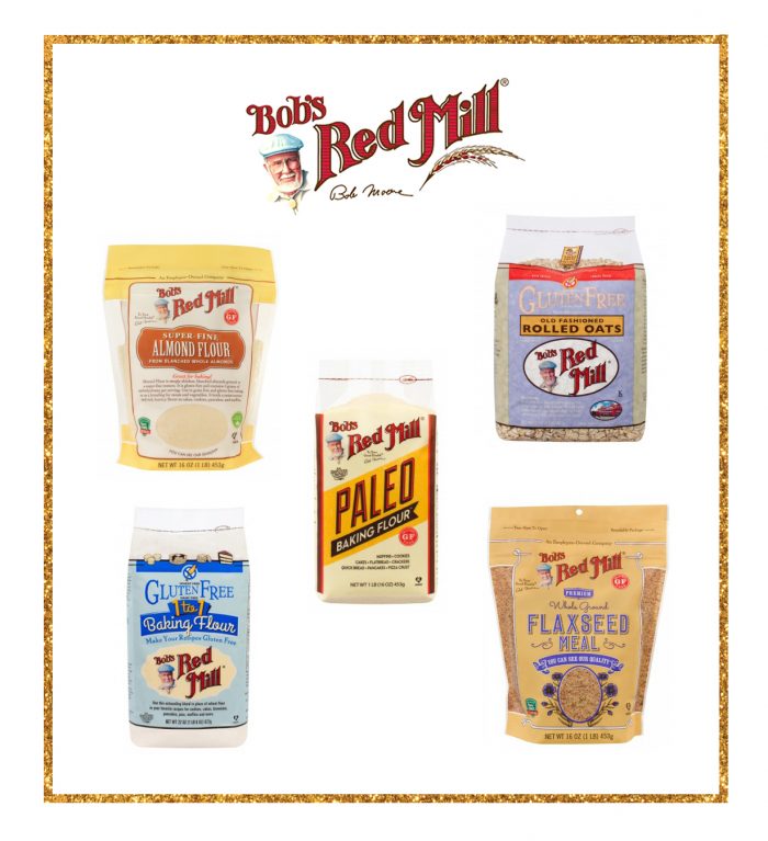 Collage of Bob's Red Mill flours and oats for holiday gift guide.