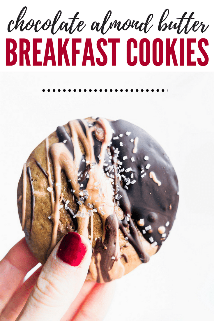 Make Cookies part of a healthy breakfast with these Dark Chocolate dipped Almond Butter Breakfast Cookies! A 3paleo friendly #breakfast cookies made with simple wholesome ingredients and unrefined natural sugars. Portable, easy, delicious! 