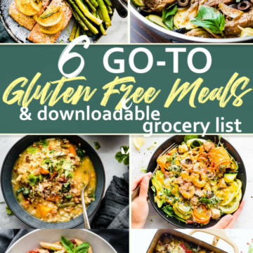 Collage of gluten free meals with text overlay for graphic.