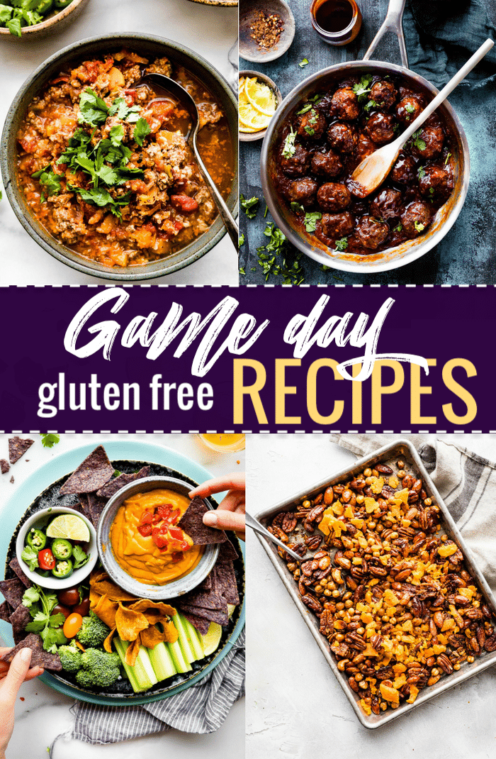 Collage of game day recipes with text overlay