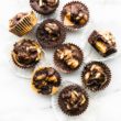 Caramelized Banana Chocolate Almond Butter Cups. EASY Dark chocolate almond butter cups with caramelized bananas in the middle and sliced on top.