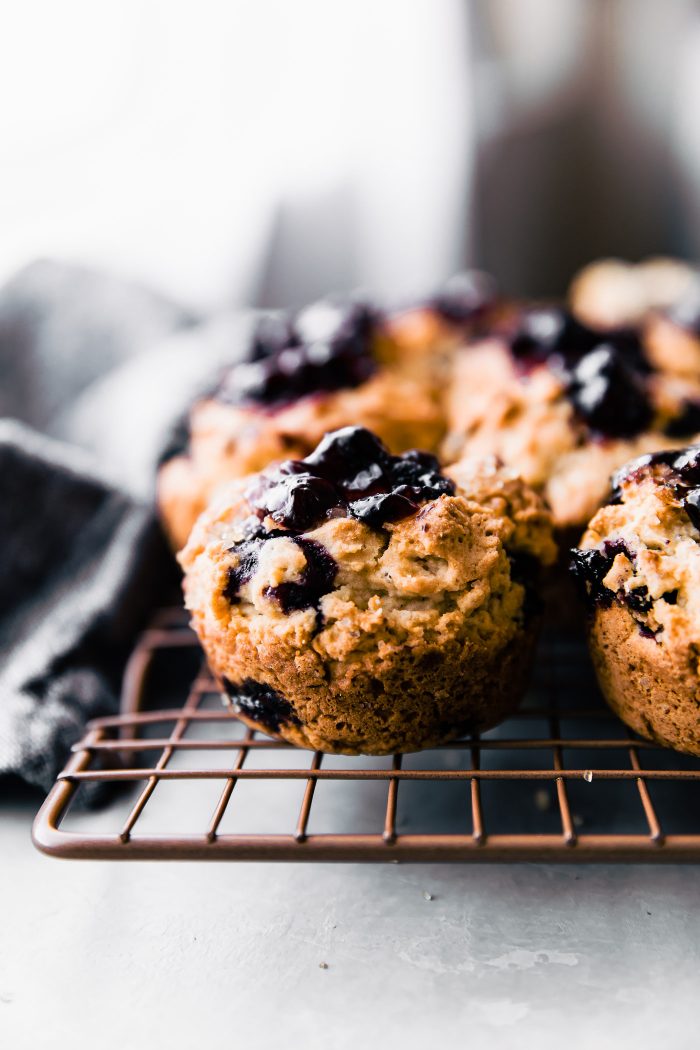 gluten free blueberry muffins on wire cooling rack