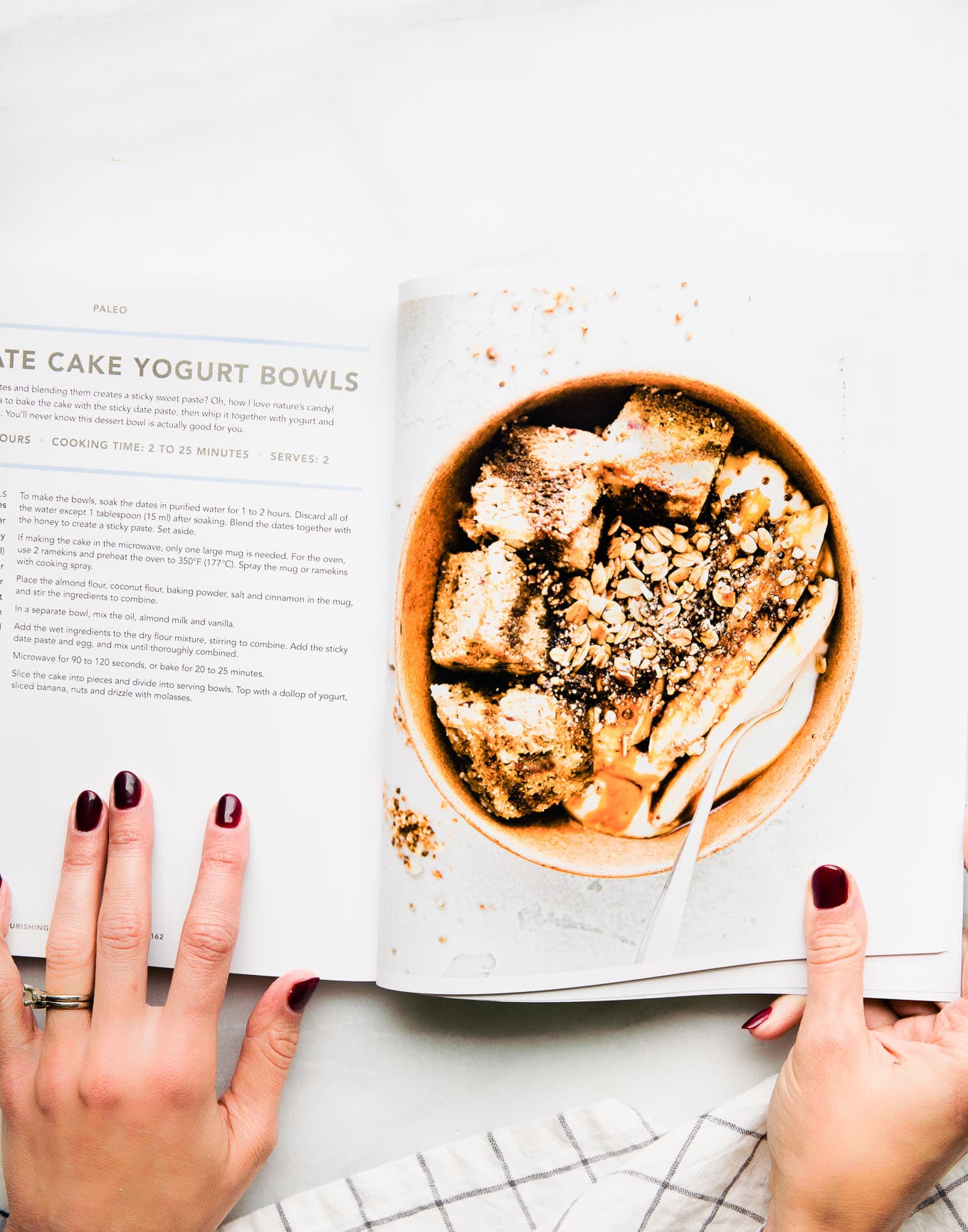 Open cookbook to Sticky Date Cake Yogurt bowl