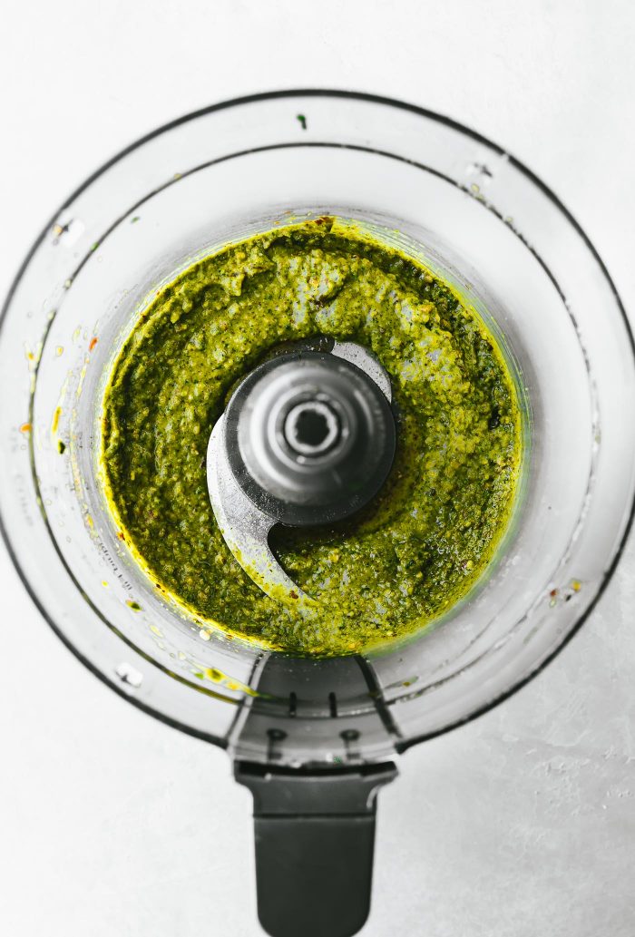 Asian Basil Pesto Sauce in a food processor bowl