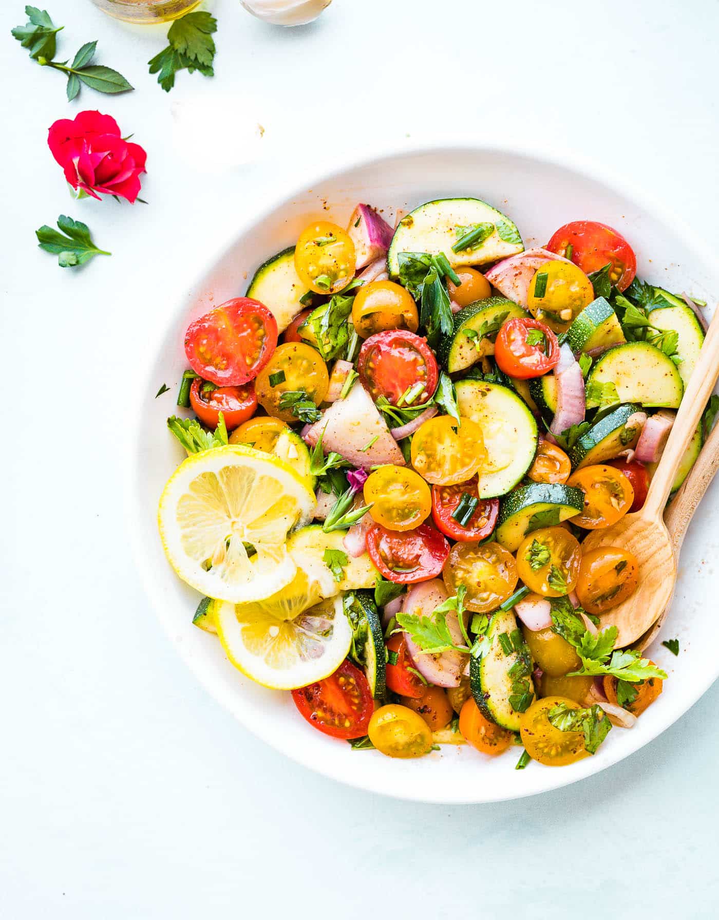 3 Herb Tomato Zucchini Salad from Cotter Crunch on foodiecrush.com