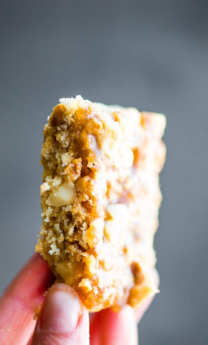 Even a dessert lover that's not vegan or paleo will gobble up these Nutty Maple Bars with Maple Glaze! No refined sugar, SO EASY TO MAKE, and they taste like a nutty maple cookie and a bar dessert combined. The maple bars are gluten free and kid friendly, too! #glutenfree #paleo #vegan #maplebars