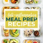 Meal prep containers filled with healthy meals for an anti-inflammatory meal prep recipes.