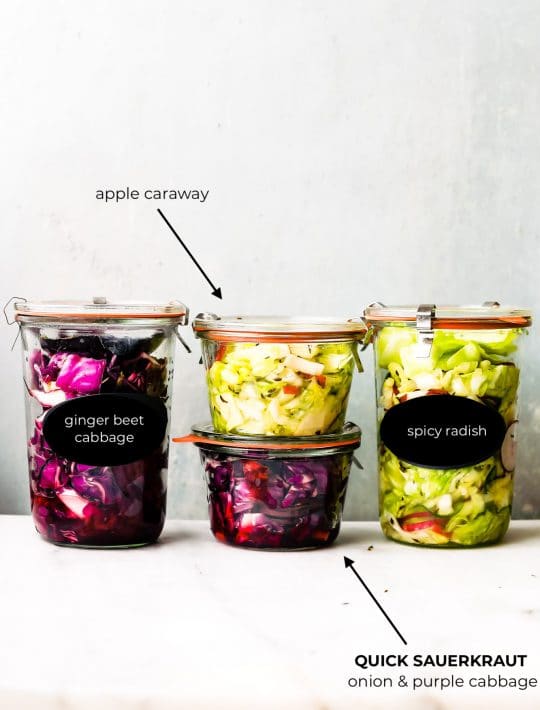 4 canning jars of homemade sauerkraut