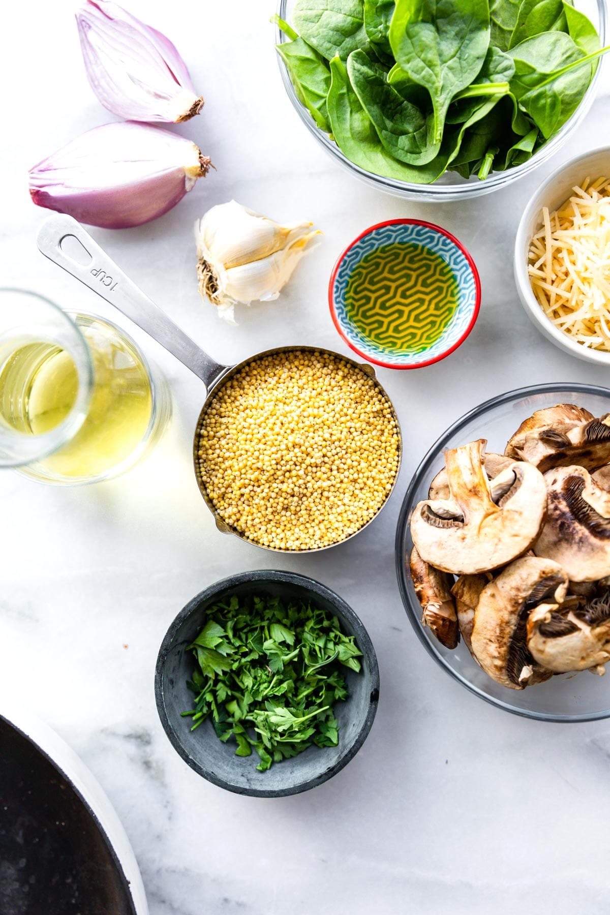 ingredients for Millet and Mushroom Risotto - see our gluten free grain mushroom risotto recipe! #millet #risotto #vegan #mushroomrisotto