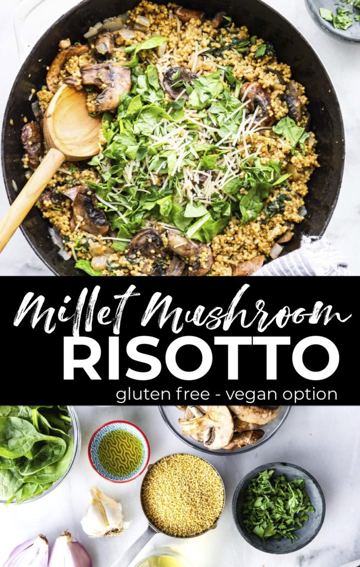 Millet risotto with ingredients and collage