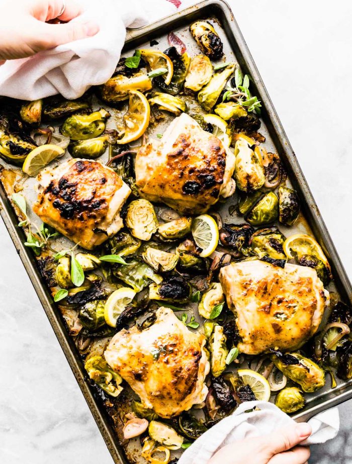 Sheet pan chicken and brussel sprouts