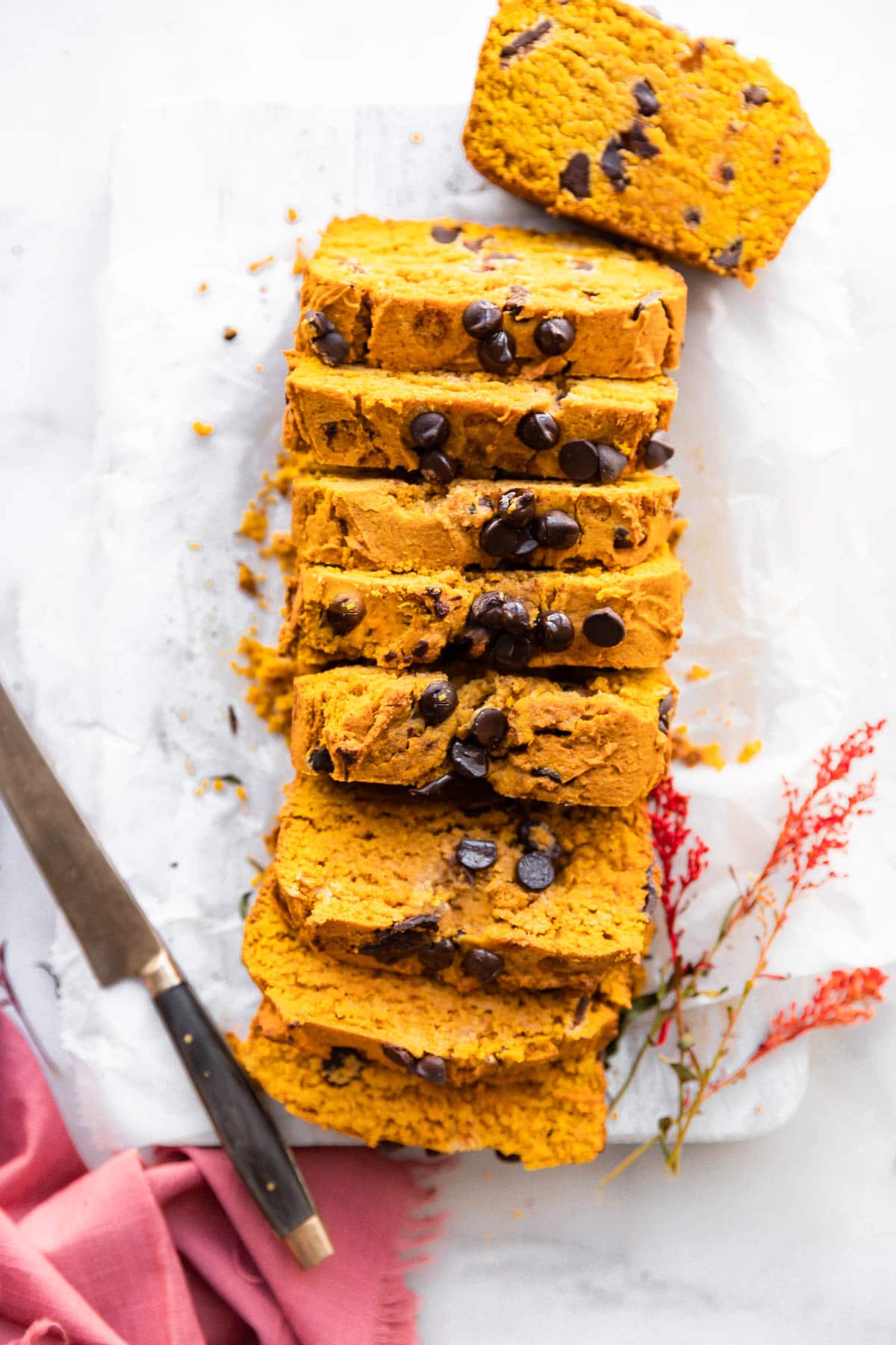 vegan bread with pumpkin and chocolate slices