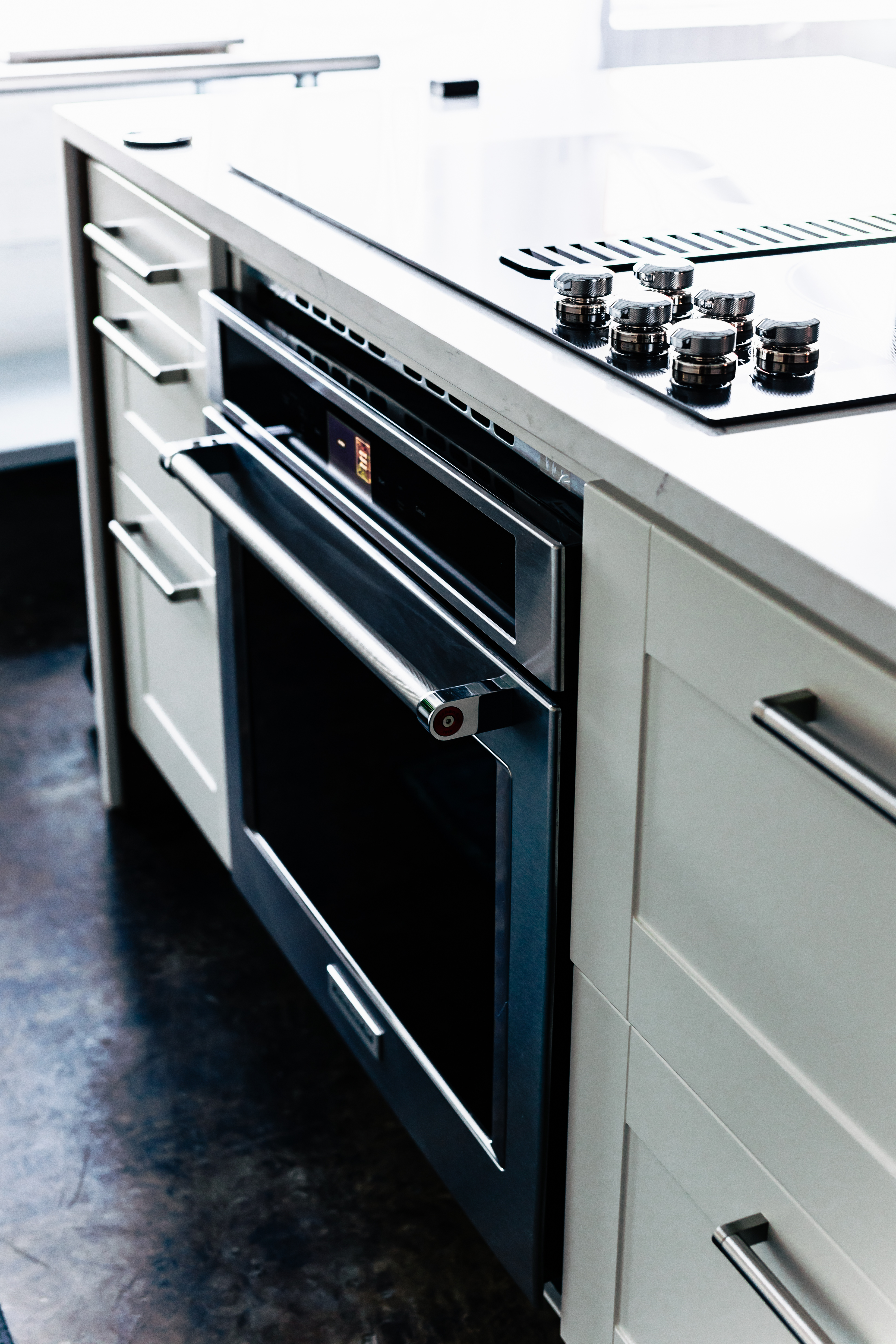 kitchenaid smart oven and stove top in white island