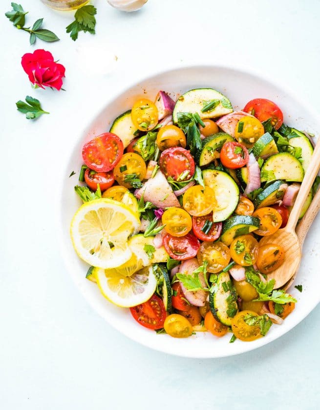 Healthy Spring Salad recipe Three Herb Tomato Zucchini