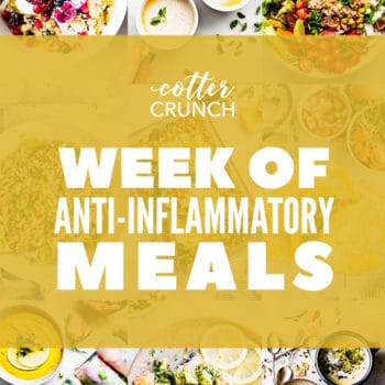 7 day Anti-inflammatory Diet Reset - collage with recipes. Salad, bone brother, breakfast, salmon, and soups