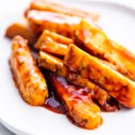 slices of tempeh with BBQ sauce