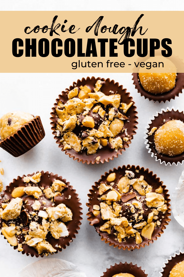 edible chocolate cookie dough cups with nuts on top - collage