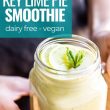 key lime pie smoothie in girls hand and title graphic
