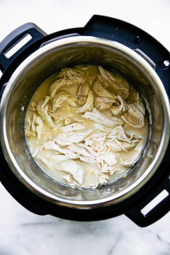 milk marinated chicken in an Instant Pot, shredded