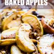 baked apples in pan with caramel and nuts