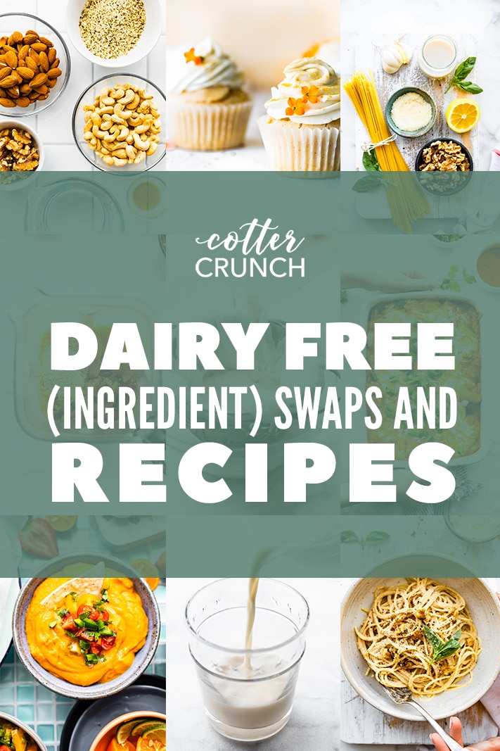 Collage of dairy free gluten free recipes with text overlay for dairy free alternatives for ingredients