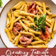 bowl of gluten free penne with creamy dairy free tomato sauce