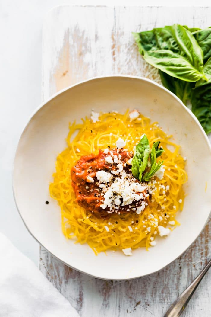 Instant pot spaghetti squash pasta with nomato sauce