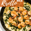 titled image for Pinterest (and shown in skillet): Cauliflower Rice Shrimp Skillet Dinner