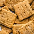 Overhead close up image of a pile of graham crackers.
