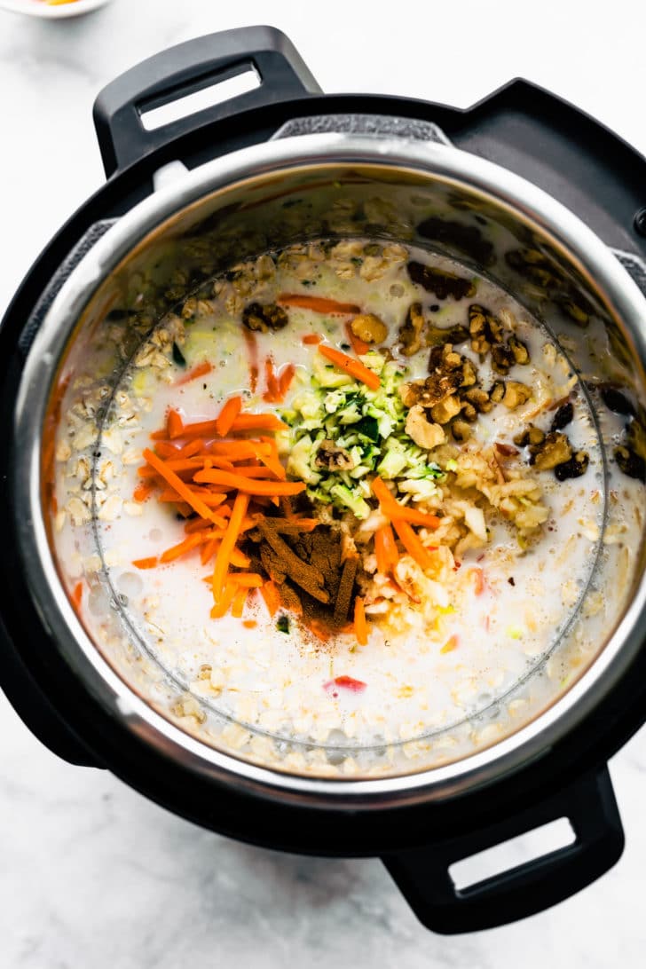 oats, walnuts, shredded zucchini and carrots, and cinnamon in an instant pot