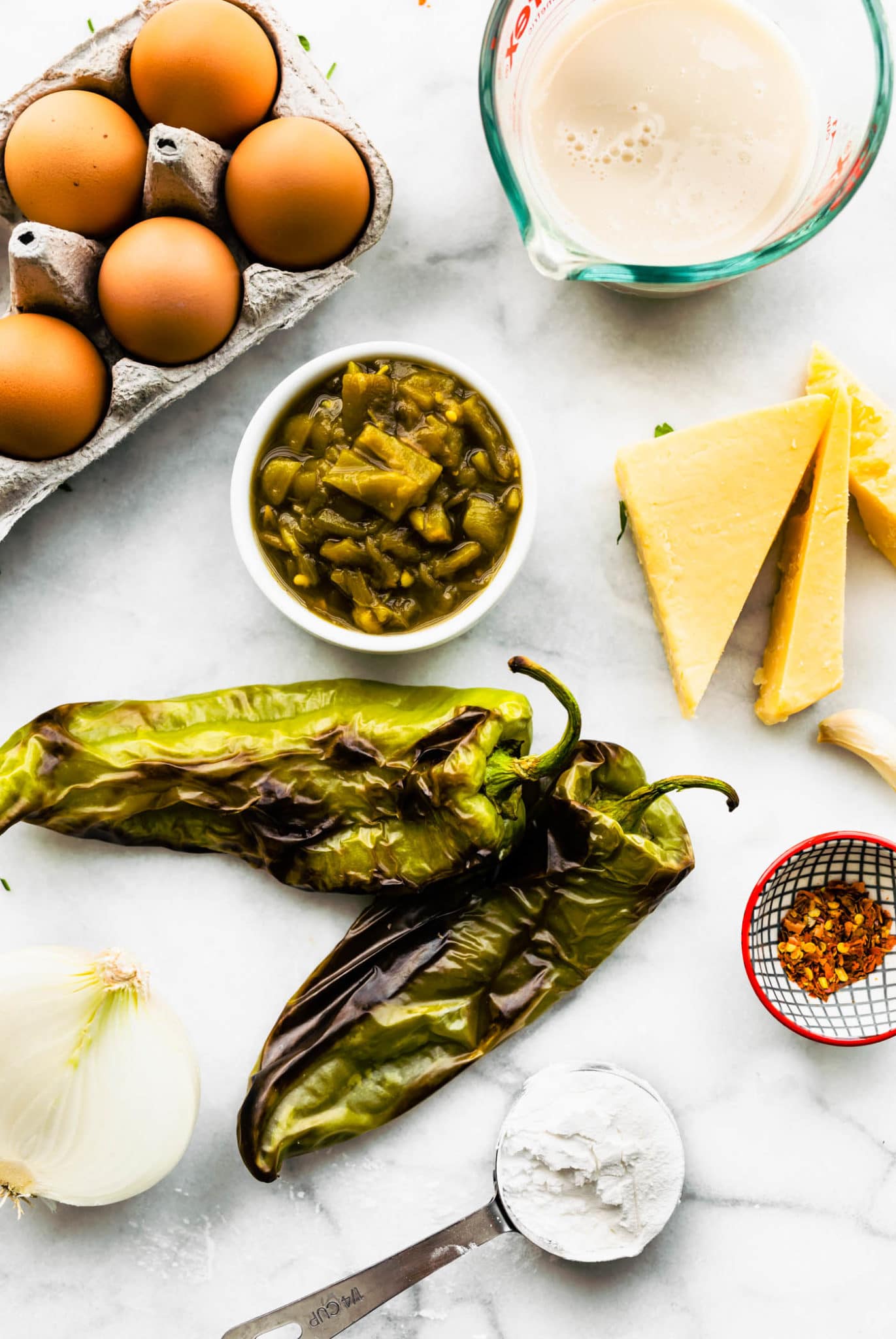 ingredients for roasted hatch green chile egg casserole