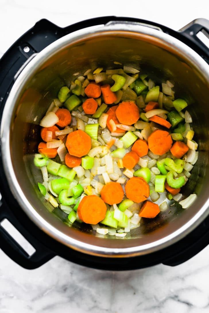 carrots, onions, and celery in and instant pot