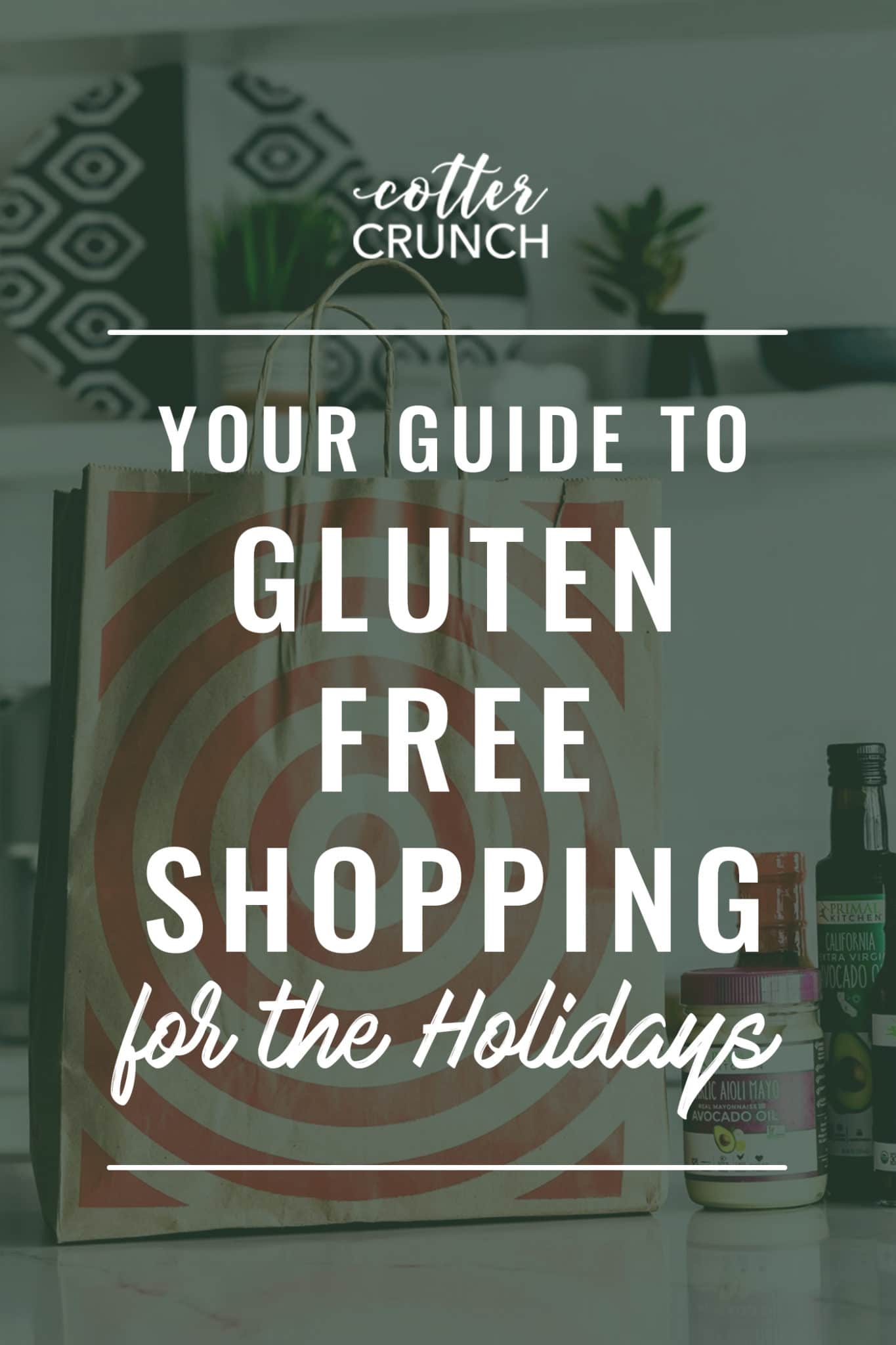 Gluten Free Holiday Shopping Guide graphic with green backdrop
