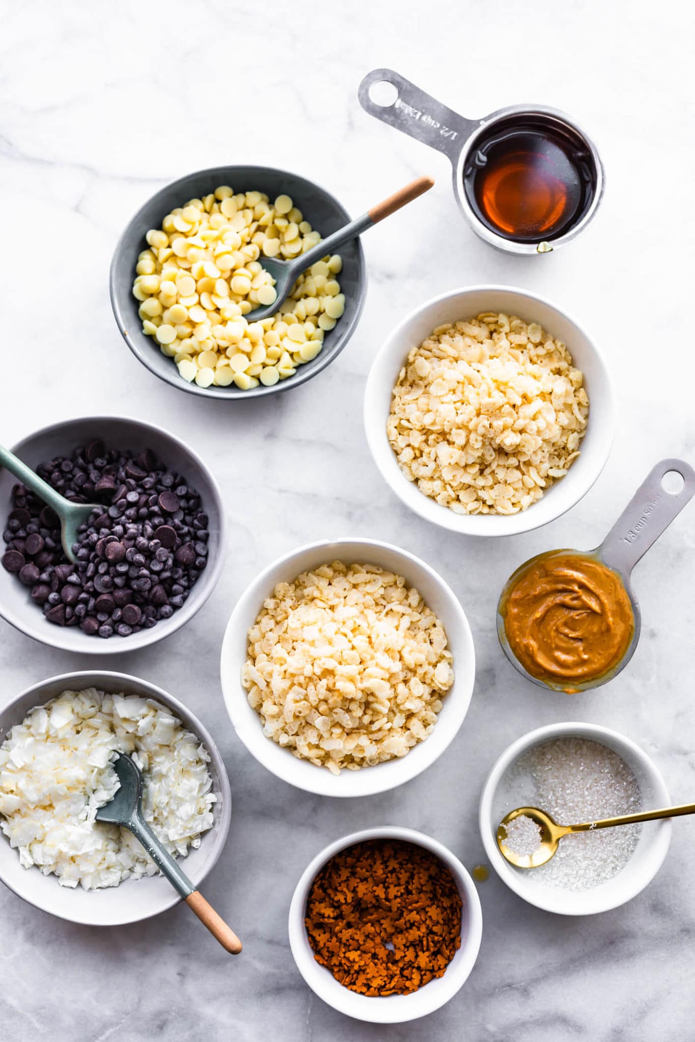 Ingredients for vegan peanut butter rice krispie treats