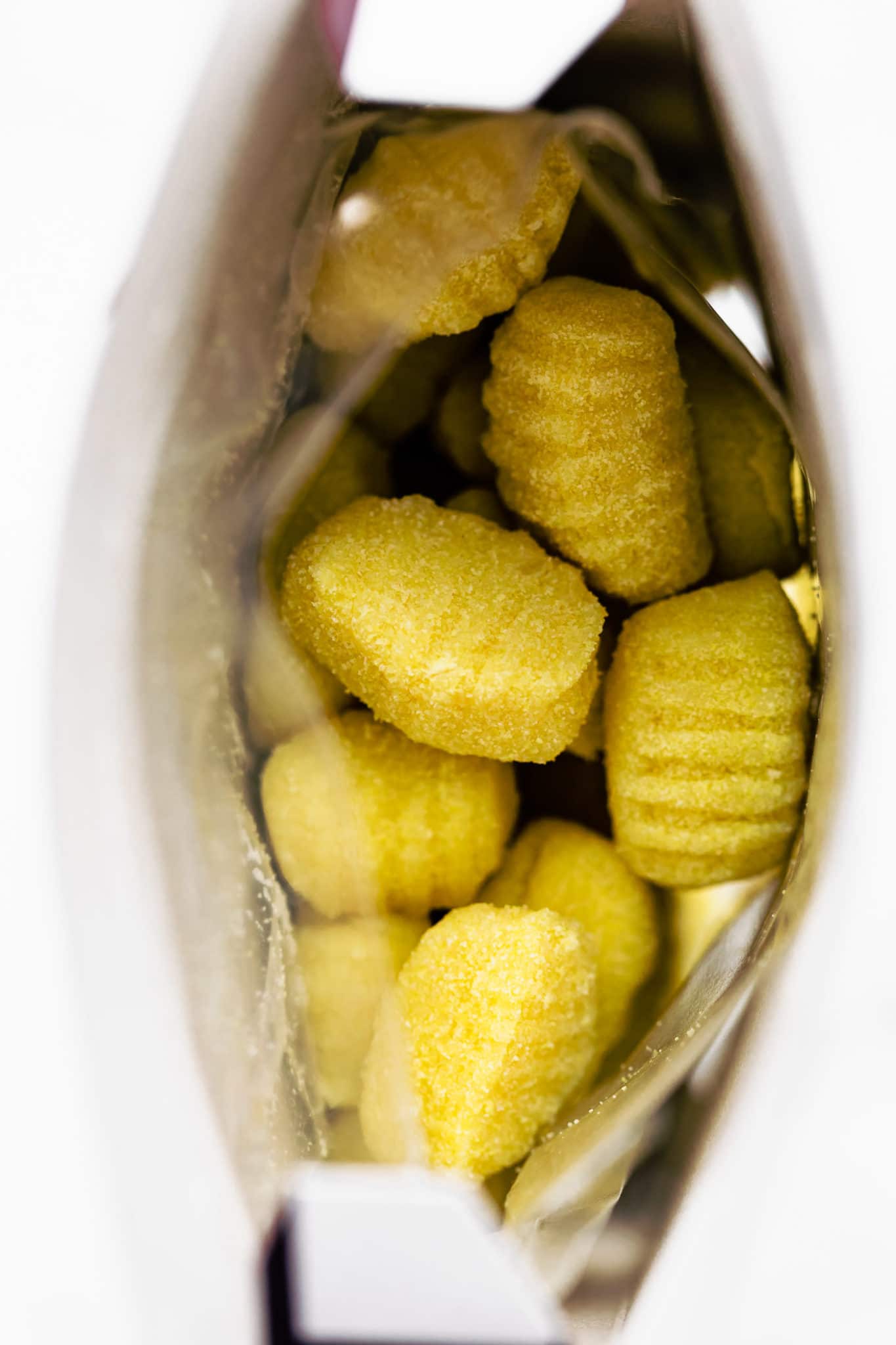close up image inside an opened box of delallo gluten free gnocchi
