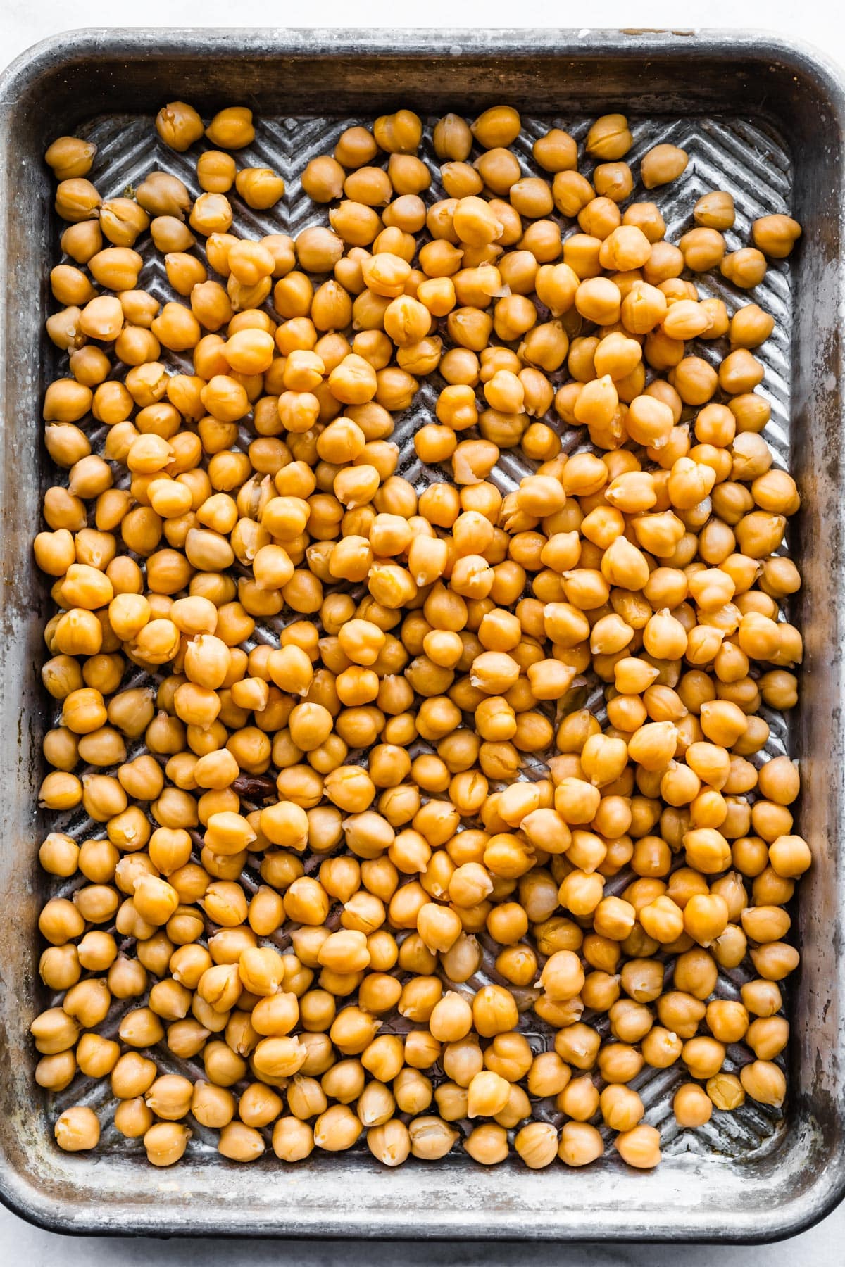savory roasted chickpeas on a baking sheet