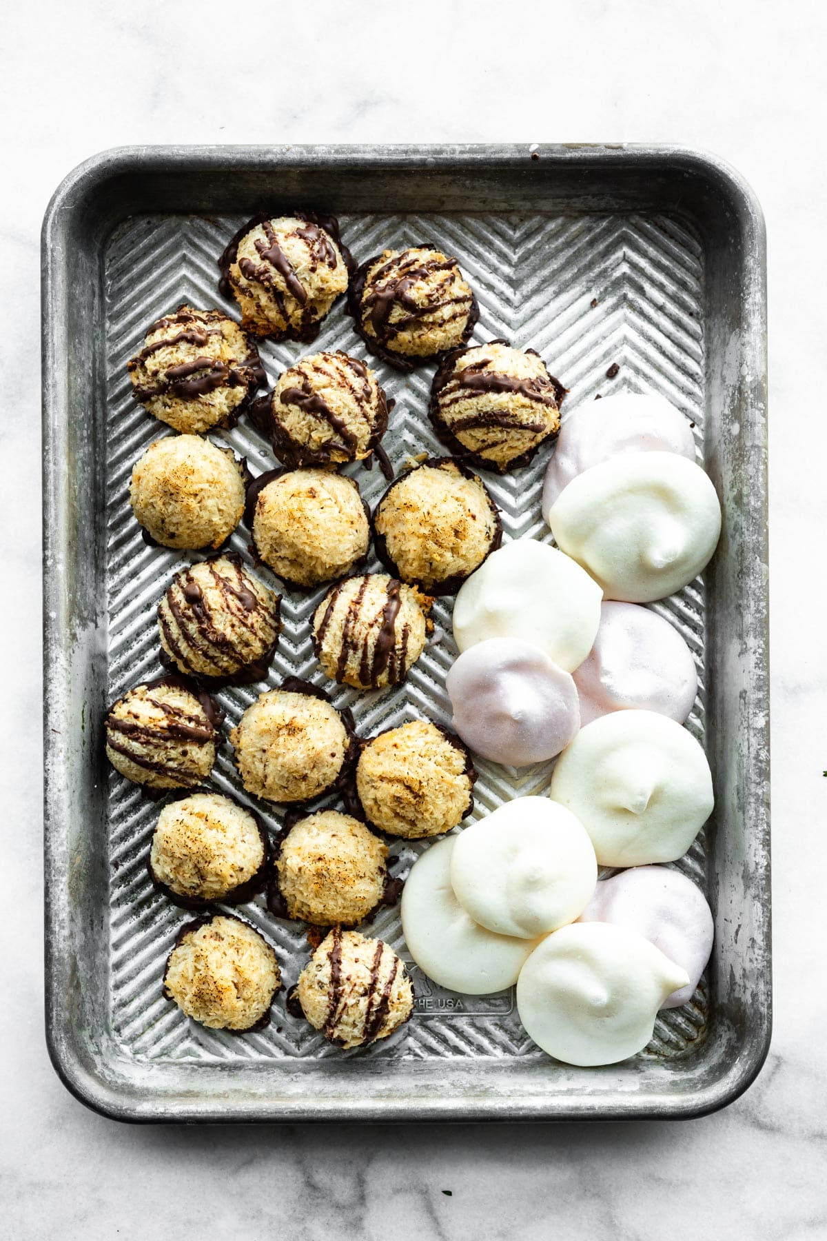 coconut macaroons and meringue cookies made with aqufaba